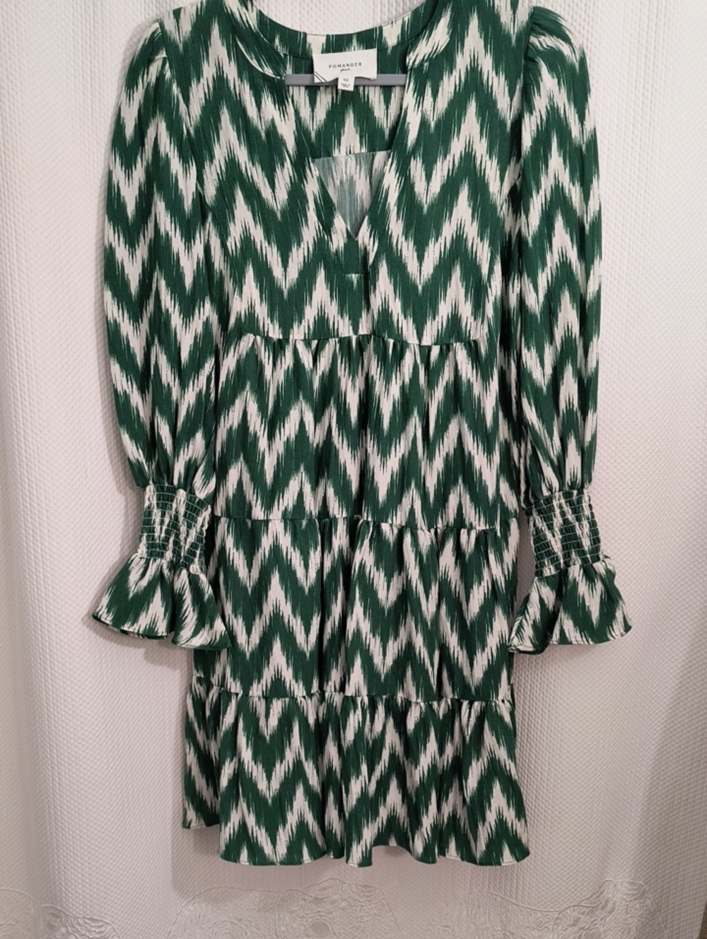 Tuckernuck Pomander Place Green and White Zigzag Mini Dress Women's